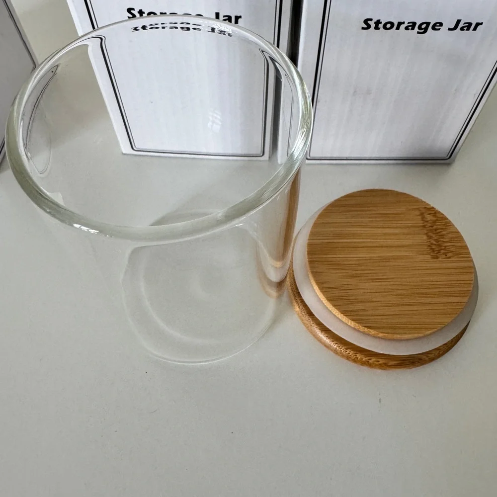 3Pc Glass Storage Jar with Bamboo Lid 8oz Empty Round Spice Storage Containers
